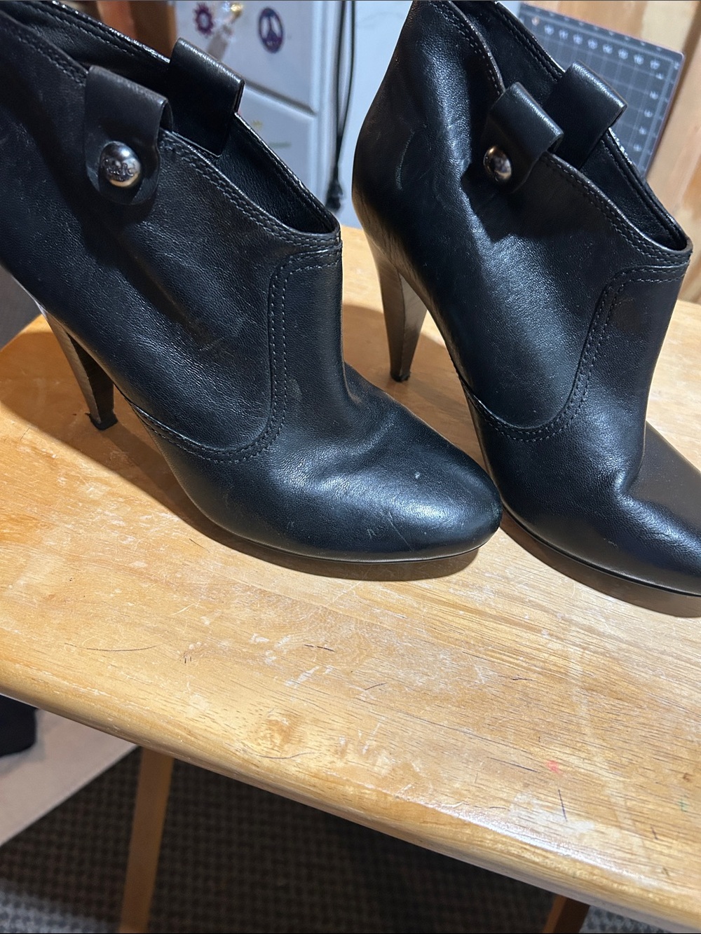 Coach Black Leather High-Heel Ankle Booties